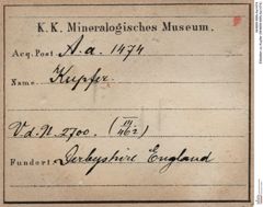 Etiketten zu Kupfer (NHMW-MIN-Aa1474)